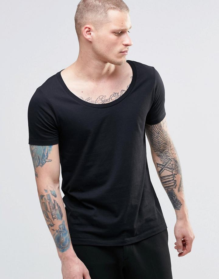 Asos T-shirt With Deep Scoop Neck - Black