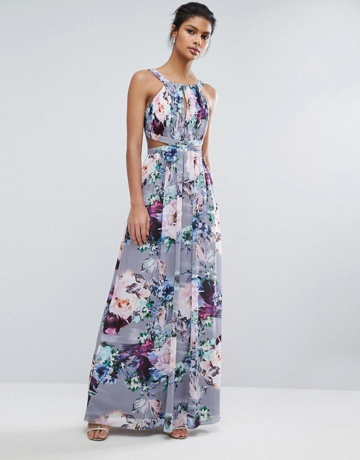 Little Mistress Printed Maxi Dress With Cut Outs - Multi