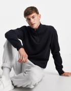 Gant Sacker Logo Rib Half Zip Sweatshirt In Navy