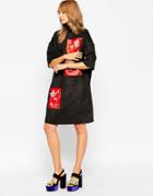 A V Robertson For Asos Black Funnel Neck Dress With Embellished Panel - Black