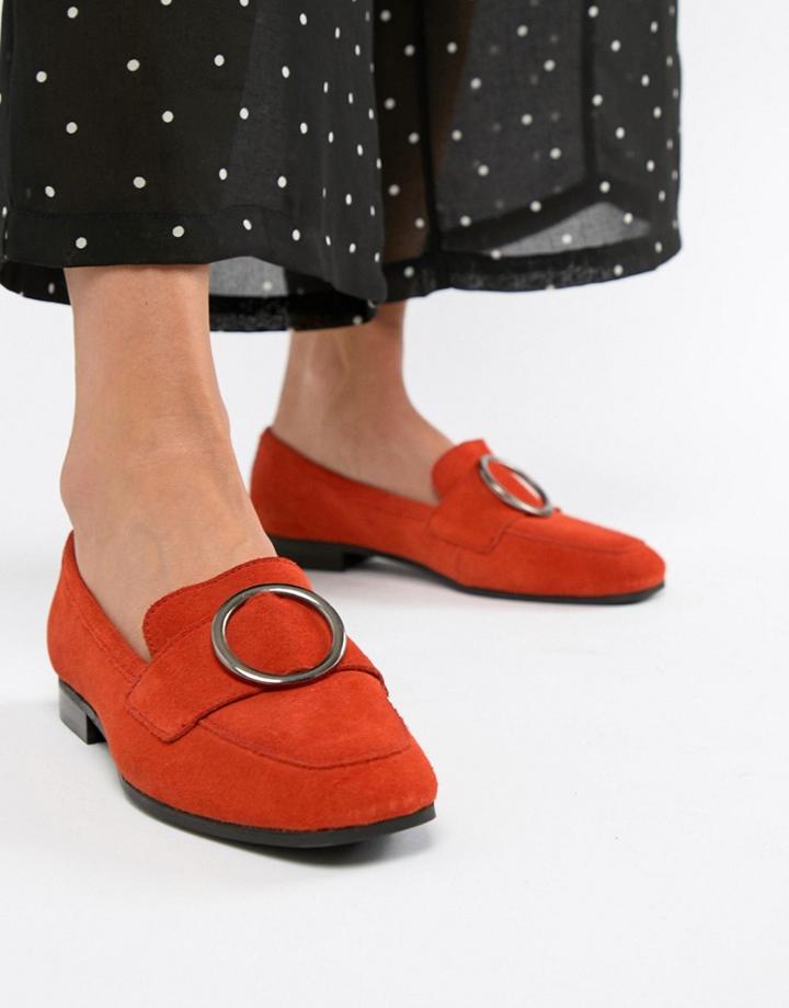 Asos Design Magnet Suede Ring Detail Loafers - Red