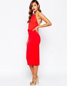 Asos Multi Chain Back Soft Midi Pencil Dress - Red