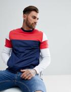Asos Sweatshirt With Color Block And Poly Tricot Panels - Navy