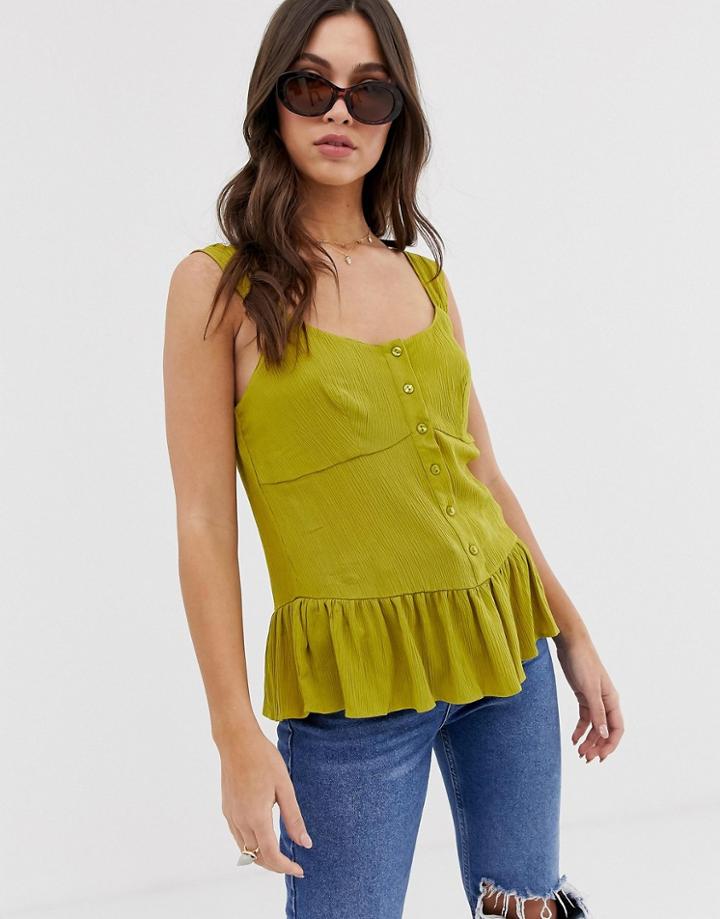 Asos Design Cami With Peplum - Green