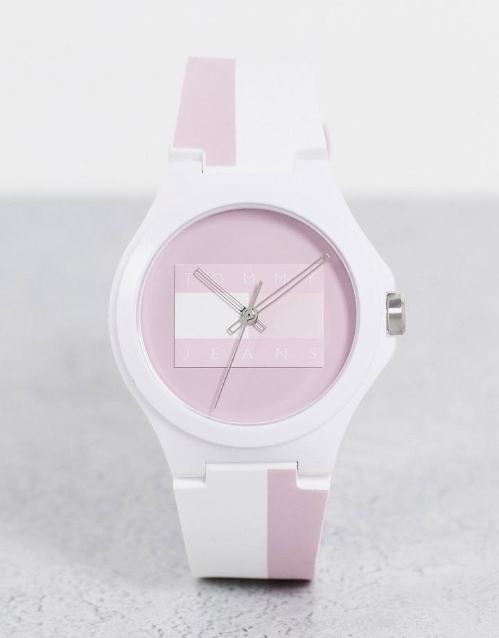Tommy Jeans Silicone Watch In White And Pink 1720026