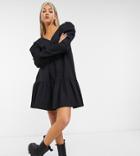 Collusion V-neck Mini Dress In Black