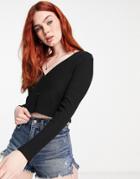 Cotton: On Cropped Button Through Henley Top In Black