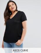 Asos Curve Lightweight T-shirt With V Neck - Black