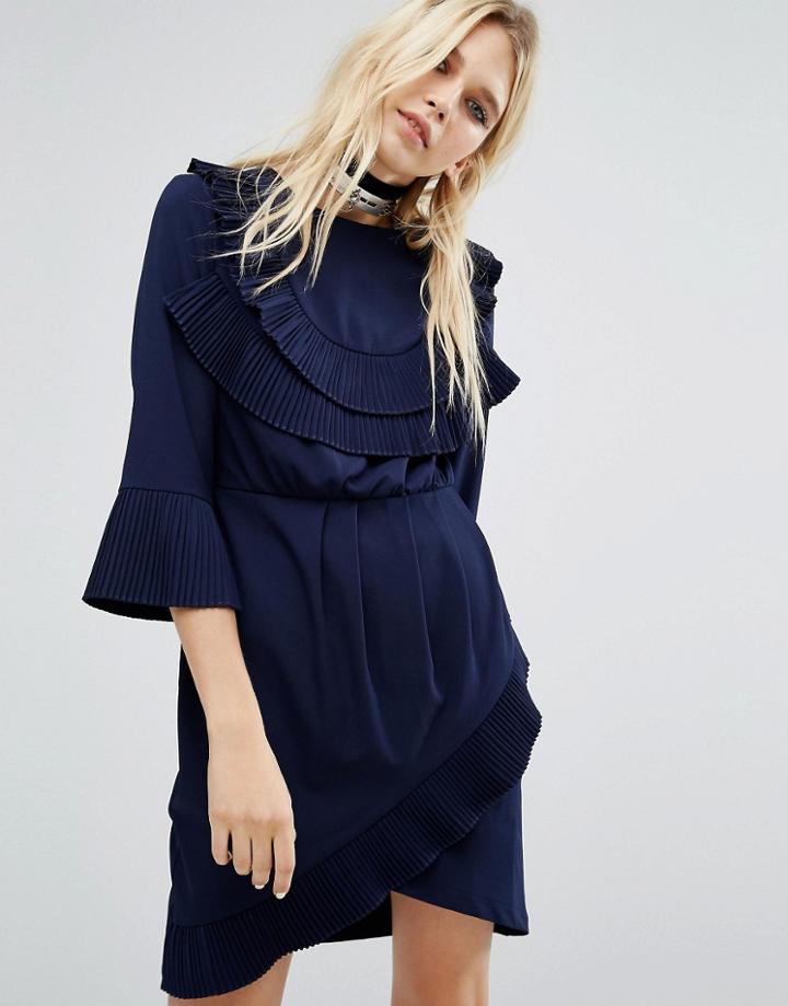 Sister Jane Ruffle Front Wrap Dress - Blue