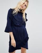 Sister Jane Ruffle Front Wrap Dress - Blue