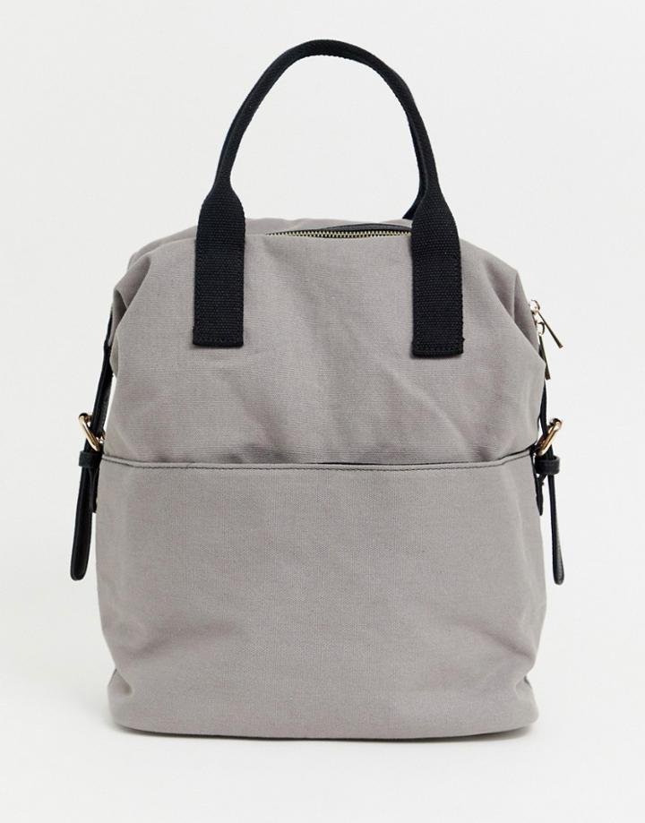Asos Design Zip Over Canvas Backpack With Double Handle - Gray