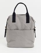 Asos Design Zip Over Canvas Backpack With Double Handle - Gray