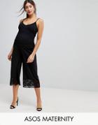 Asos Maternity Culotte Pants In Crepe With Lace Trim - Black