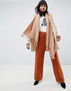 Asos Design Oversized Lambswool Scarf With Tassels - Brown