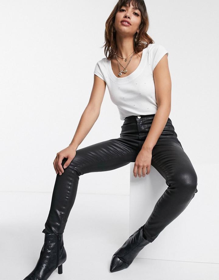 River Island Scoop T-shirt With Hot Fix Diamantes-white