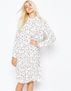 Monki Abstract Print Shirt Dress - Off White