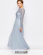 Frock And Frill Embellished Lace Overlay Maxi Dress - Powder Blue