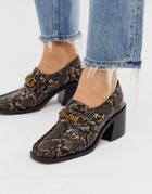 Asos Design Security Chunky Mid-heeled Loafers In Snake-multi