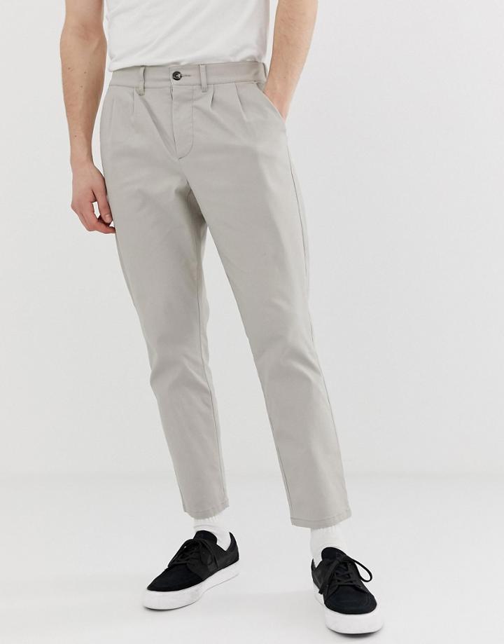Asos Design Cigarette Chinos With Pleats In Beige - Beige