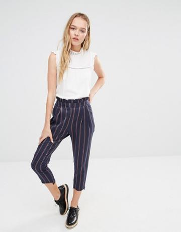 I Love Friday Awkward Length Pants In Stripe - Navy
