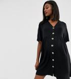 Asos Design Maternity V Neck Button Through Mini Smock Dress-black