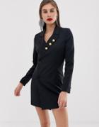 Unique21 Tailored Dress With Gold Buttons Detail - Black