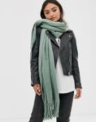 Asos Design Long Tassel Scarf In Supersoft Knit-green