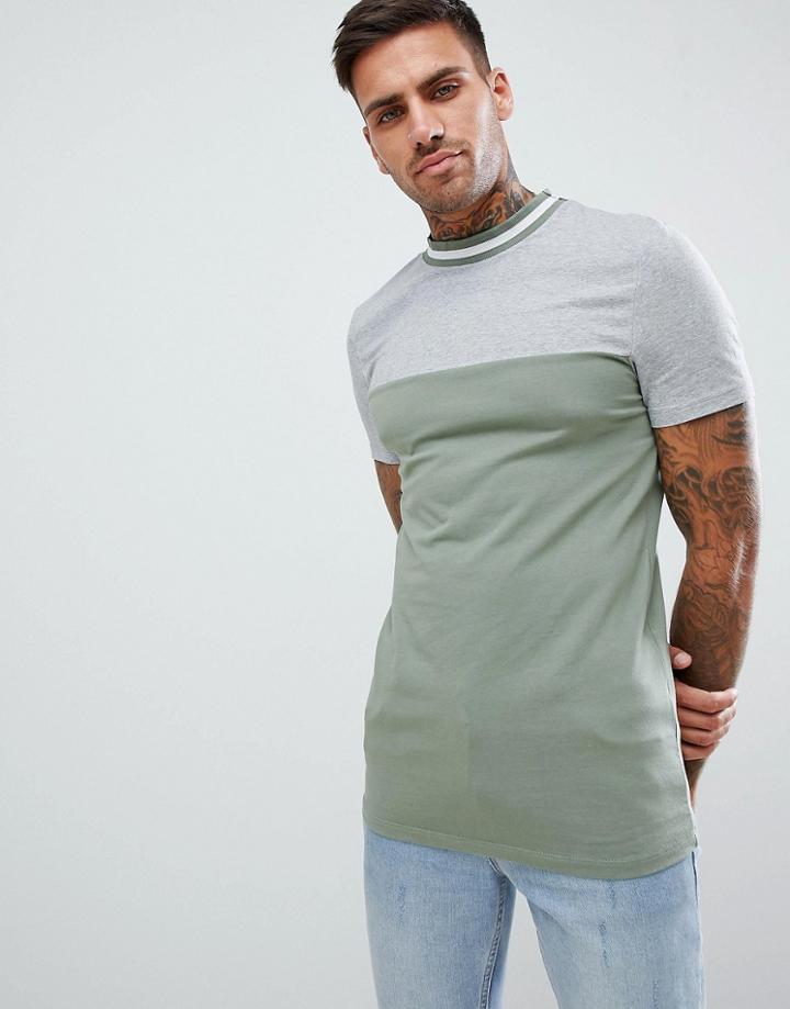 Asos Design Muscle T-shirt With Contrast Yoke And Tipping - Multi