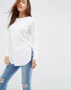 Asos Long Sleeve Top With Side Splits And Curve Hem - White
