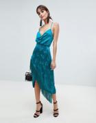 Asos Design Fringe Soft Jacquard Mini Dress - Blue