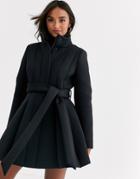 Asos Design Scuba Paneled Skater Coat In Black