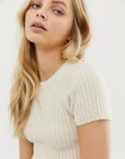Asos Design Knitted T-shirt In Natural Look Yarn - Stone