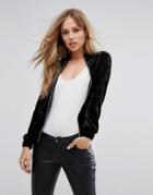 Jessica Wright Velvet Bomber Jacket - Navy