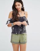 Gypsy 05 Silk Tie Dye Cold Shoulder Blouse - Guernsey Black