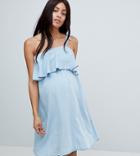 Mamlicious One Shoulder Chambray Midi Dress In Blue - Blue