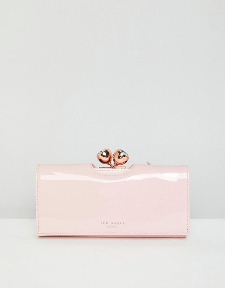 Ted Baker Patent Leather Purse With Crystal Clasp - Pink