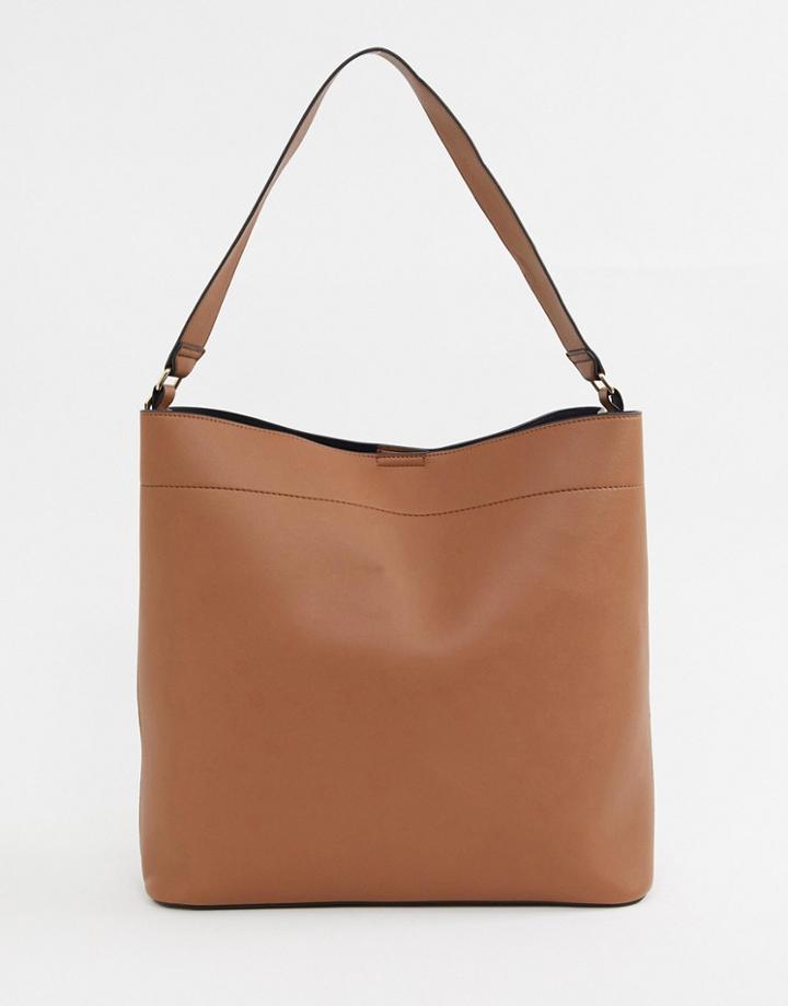 Asos Design Oversized Structured Shopper Bag With Contrast Detail - Tan