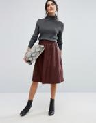 Selected Leather Midi Skirt - Brown