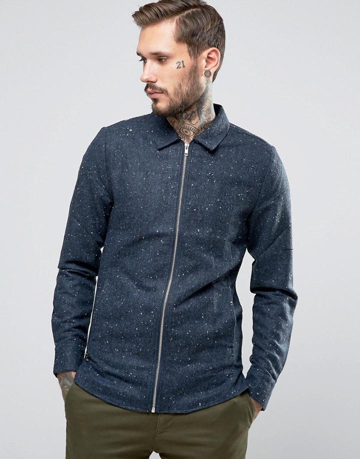 Rvlt Revolution Shirt With Zip Through In Regular Fit - Navy