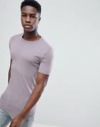 Asos Design Longline Muscle Fit T-shirt With Crew Neck In Purple - Purple