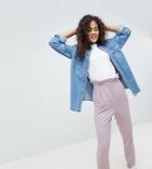 Asos Design Tall Tailored Casual Linen Pants With Frill Waist - Gray