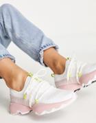 Sorel Kinetic Impact Lace Up Sneakers In White And Pink