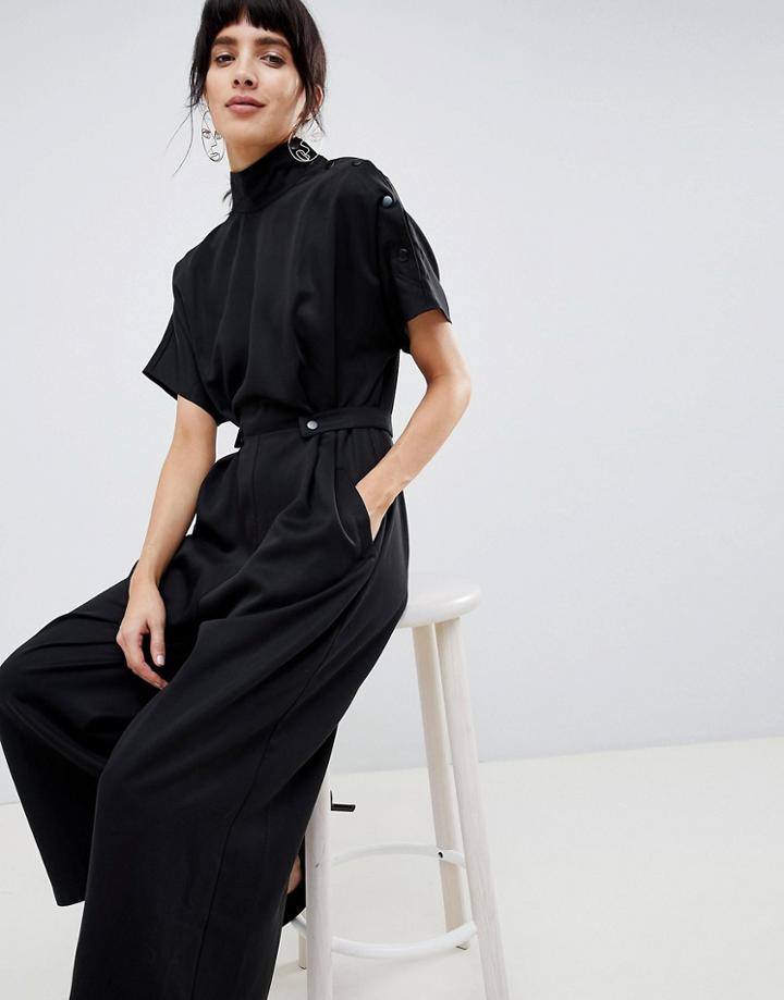 Asos White Jumpsuit With Button Detail - Black