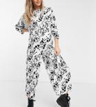 Asos Design Maternity Lounge Jersey Tie Waist Jumpsuit In White Animal Print-multi