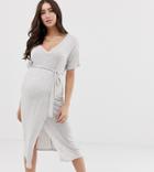 Asos Design Maternity Midi Wrap Skirt T-shirt Dress With Belt - Beige
