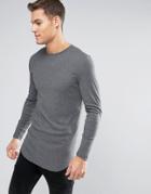 Asos Super Longline Muscle Long Sleeve Rib T-shirt With Curved Hem - Gray
