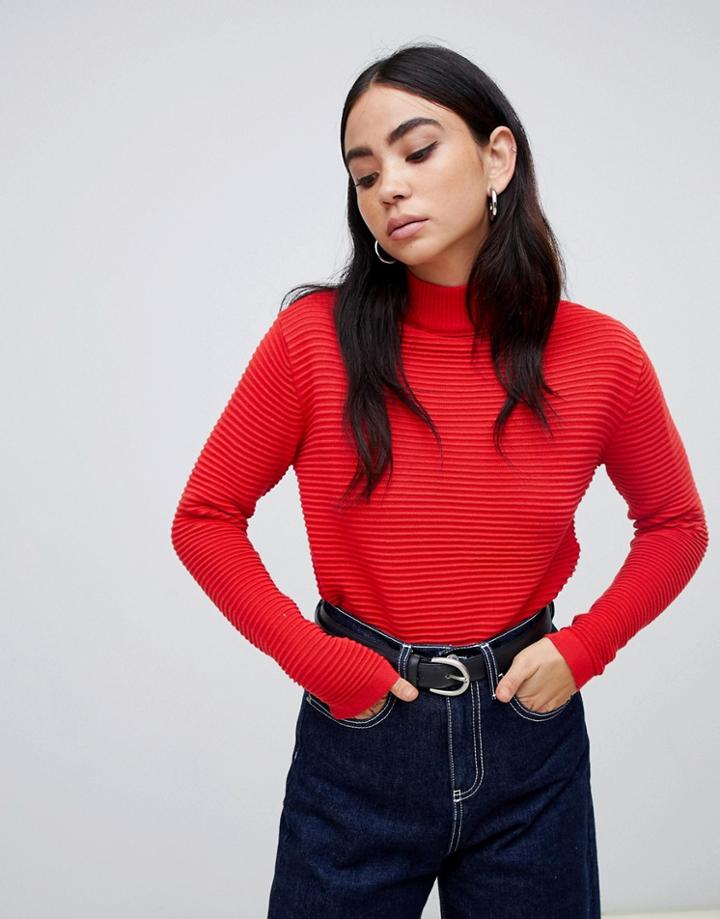 B.young Ribbed High Neck Sweater-red
