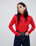 B.young Ribbed High Neck Sweater-red