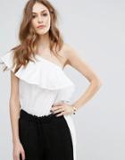 Warehouse Ruffle One Shoulder Top - White