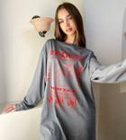 Collusion Long Sleeve Graphic Print T-shirt Dress In Charcoal-grey